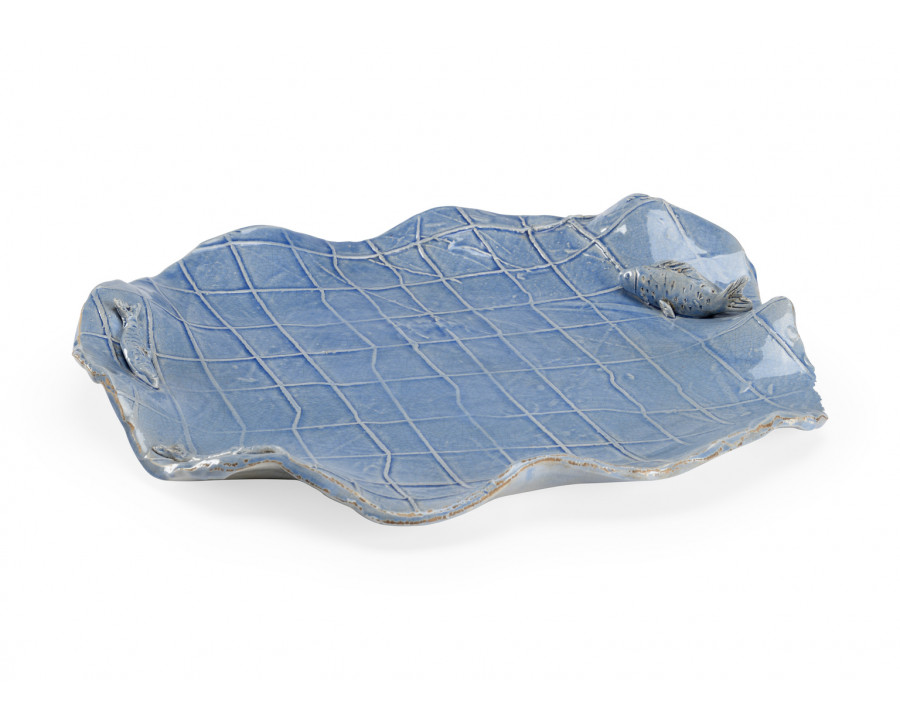 Wildwood - Cast Net Tray in Hand Sculpted/Blue Glaze, Ceramic/Porcelain