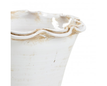 Wildwood - Impruneta Fluted Pot in Aged White Glaze, Small