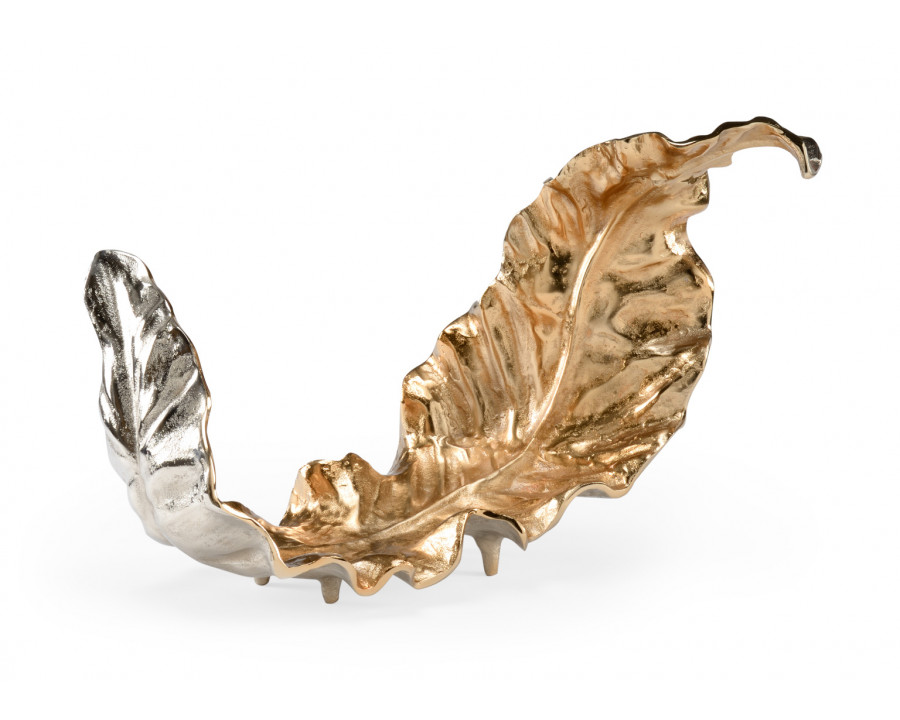 Wildwood Lush Leaf Sculpture - Antique Gold/Polished Nickel, Small