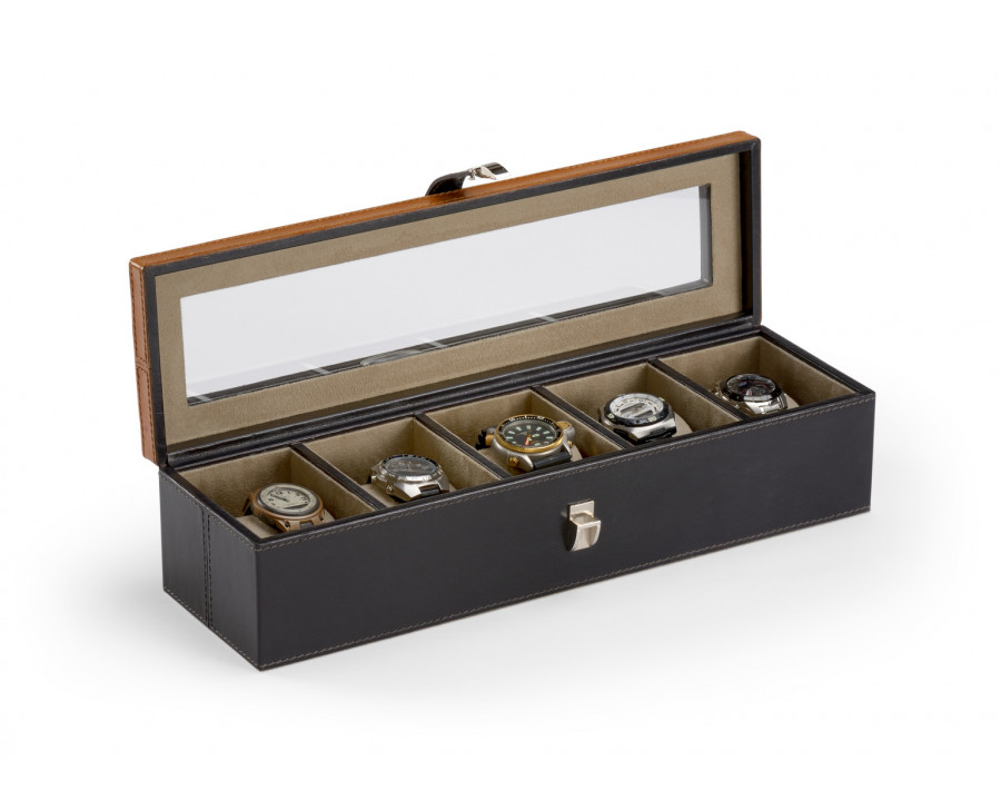 Wildwood - Watch Display Box in Black/Golden/Clear/Nickel, Leather