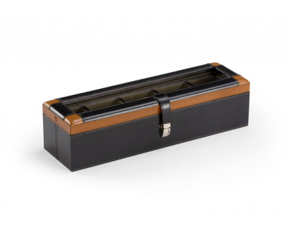 Wildwood - Watch Display Box in Black/Golden/Clear/Nickel, Leather