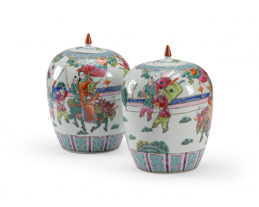 Wildwood - Dragon Boat Festival Jars (S2) in Multi Color/White Glaze, Porcelain