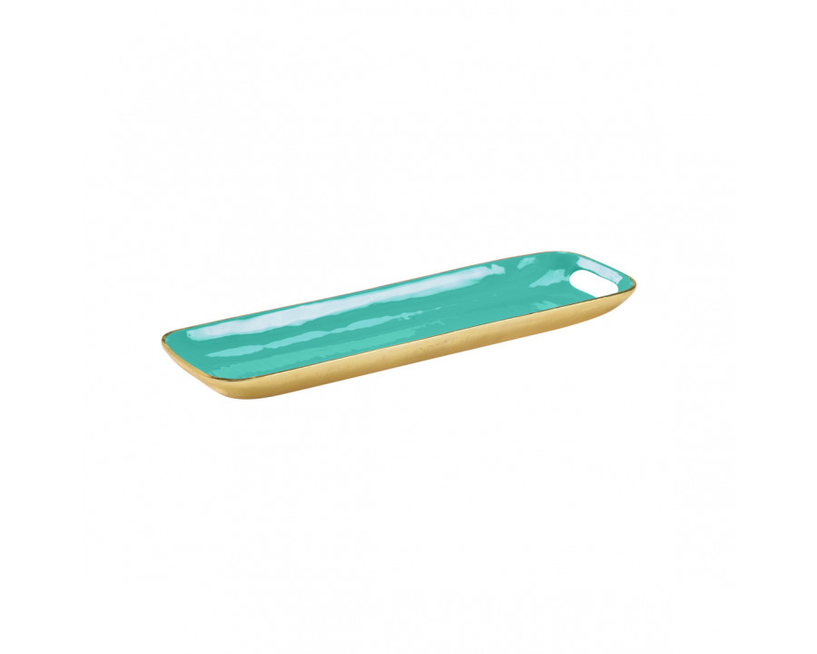 Wildwood - Caribbean Retangular Tray in Gold/Aqua, Metal