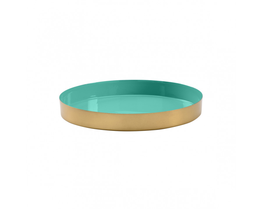 Wildwood Caribbean Round Gold Tray - Polished Gold/Aqua, Small