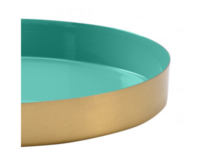 Wildwood Caribbean Round Gold Tray - Polished Gold/Aqua, Small