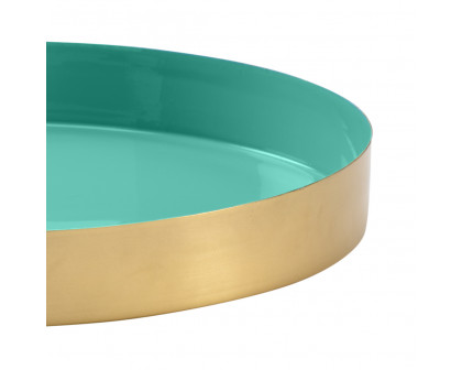 Wildwood Caribbean Round Gold Tray - Polished Gold/Aqua, Medium