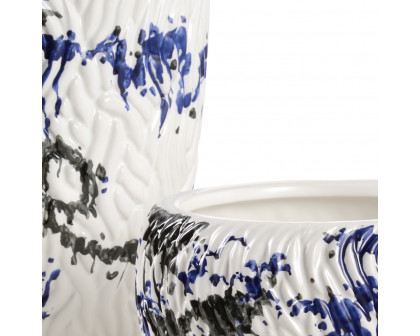 Wildwood - Pollock Vases (S2) in Matte White/Black/Blue Glaze, Ceramic/Porcelain