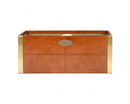 Wildwood - Ballard Magazine Holder in Cognac/Brushed Brass, Leather