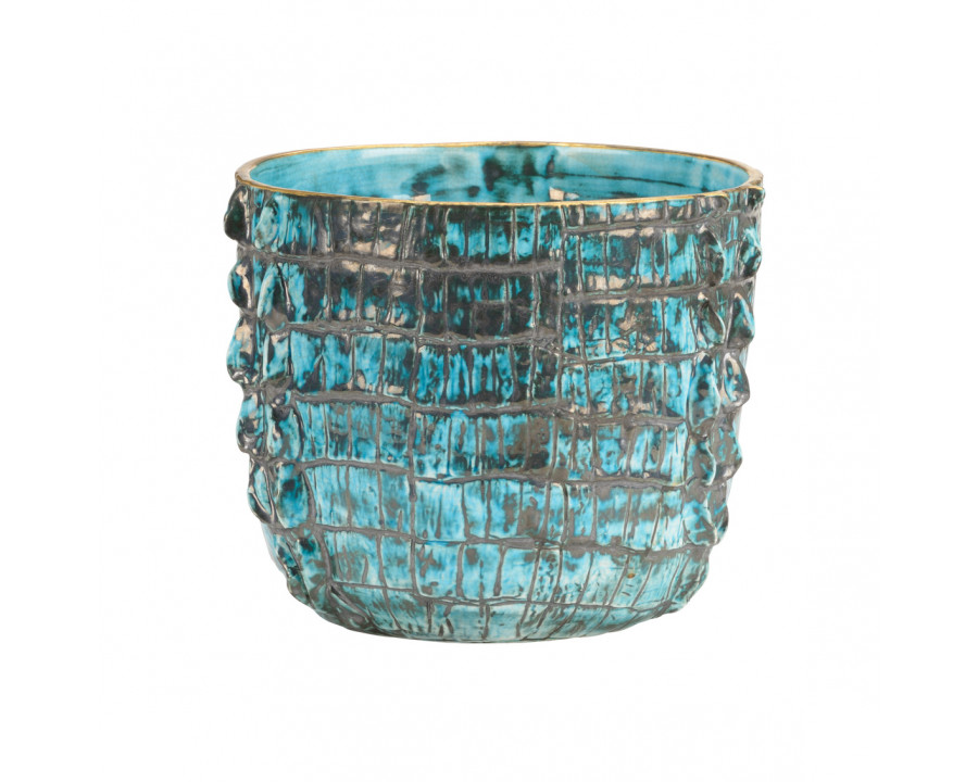 Wildwood - Coccodrillo Cachepot in Turquoise Glaze, Ceramic/Porcelain