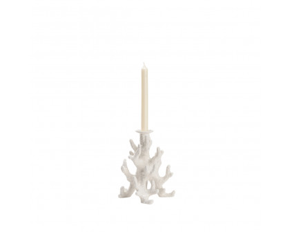 Wildwood Coral Candleholder - White Glaze, Small