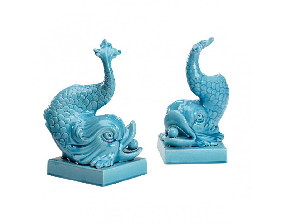 Wildwood - Italian Renaissance Dolphin (Pr) in Turquoise Glaze, Ceramic