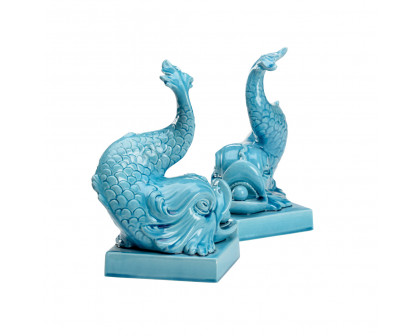 Wildwood - Italian Renaissance Dolphin (Pr) in Turquoise Glaze, Ceramic