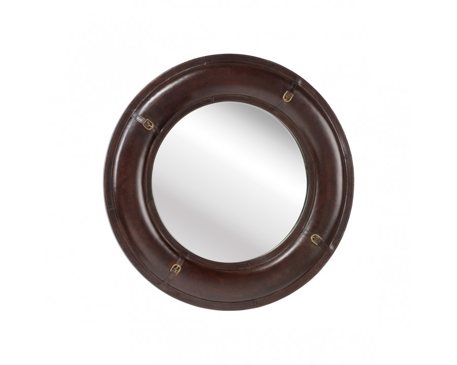 Wildwood - Norman Cob Mirror in Dark Brown/Antique Brass/Plain, Leather/Metal/Mirror