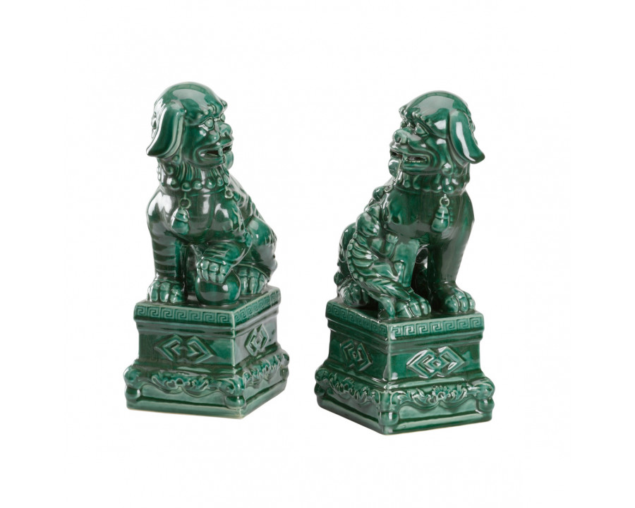 Wildwood - Scenic View Foo Dogs (Pr) in Green Glaze, Ceramic/Porcelain