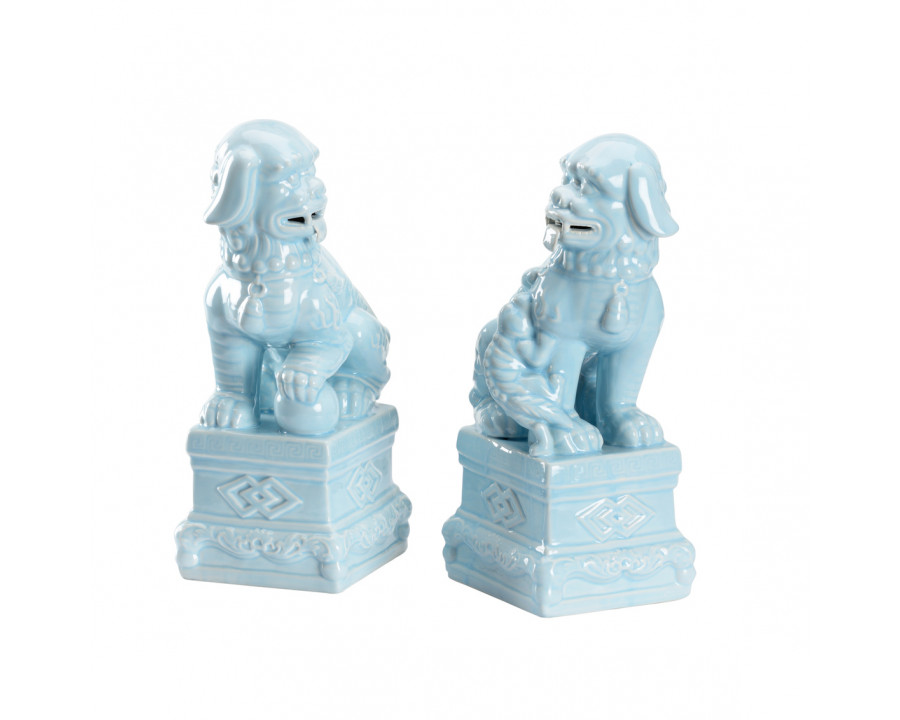 Wildwood - Hawaiian Breeze Foo Dogs (S2) in Light Blue Glaze, Ceramic/Porcelain