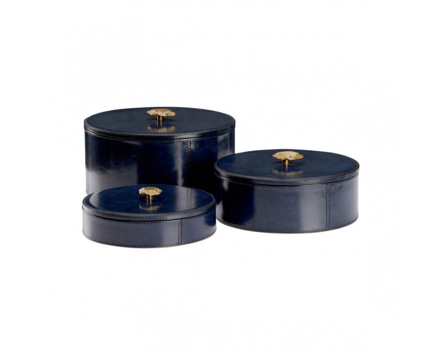 Wildwood - Aberdeen Boxes (S3) in Blue/Antique Brass, Leather