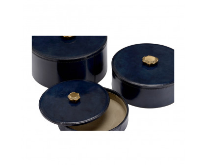 Wildwood - Aberdeen Boxes (S3) in Blue/Antique Brass, Leather