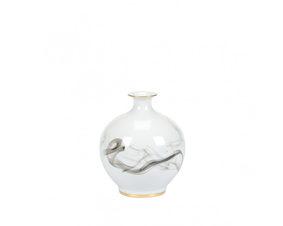 Wildwood White Cinder And Smoke Vase - White Glaze/Smoke Decal/Gold Trim, Small