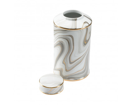 Wildwood Golden Smoke Canister - White Glaze/Smoke Decal/Gold, Large