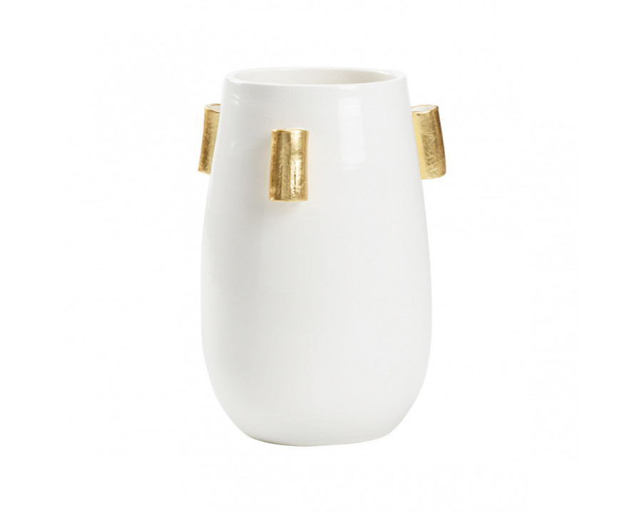 Wildwood - Blanco Vaso in White Glaze/Gold Leaf, Ceramic/Porcelain