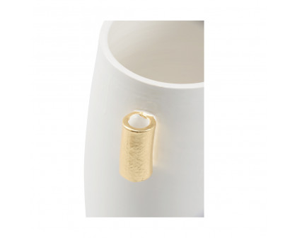 Wildwood - Blanco Vaso in White Glaze/Gold Leaf, Ceramic/Porcelain