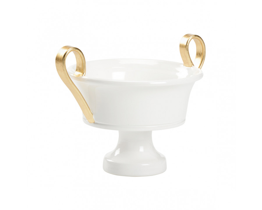 Wildwood - Donatella Compote in White Glaze/Gold Leaf, Ceramic/Porcelain