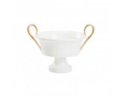 Wildwood - Donatella Compote in White Glaze/Gold Leaf, Ceramic/Porcelain