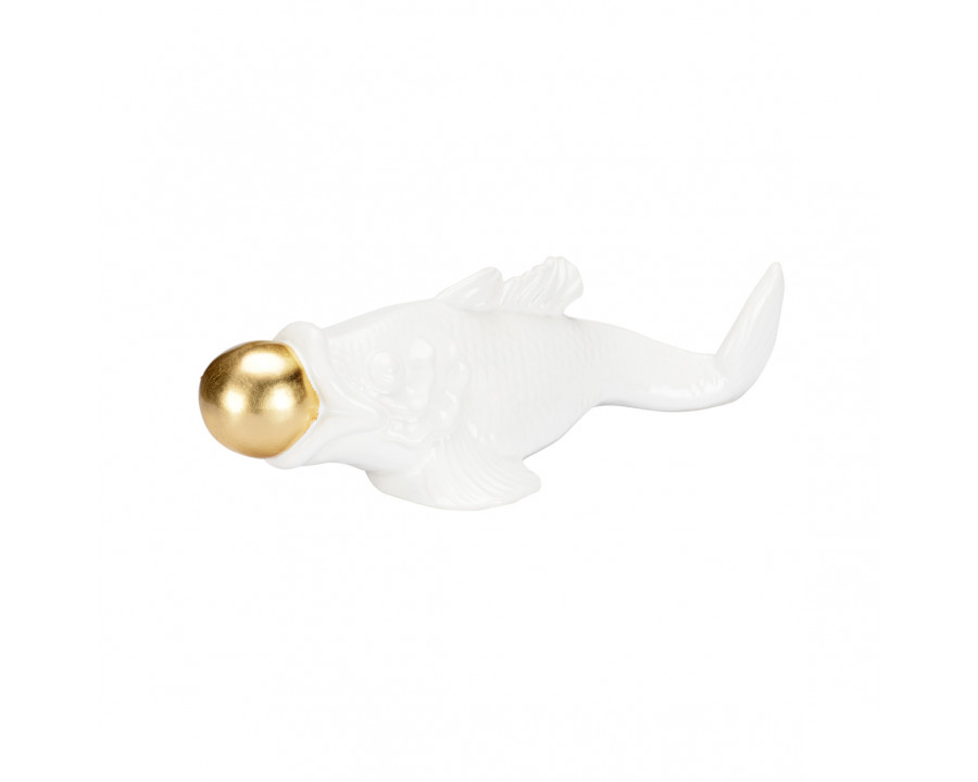 Wildwood - Imperial Koi in White Glaze/Gold Leaf, Ceramic/Porcelain