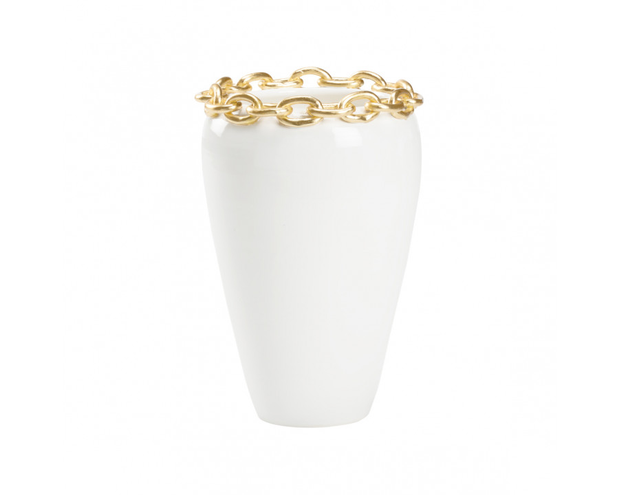 Wildwood - Shackleford Vase in White Glaze/Gold Leaf, Small