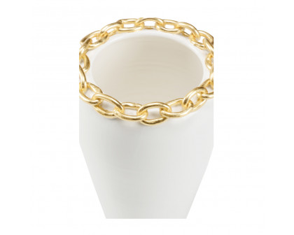 Wildwood - Shackleford Vase in White Glaze/Gold Leaf, Small