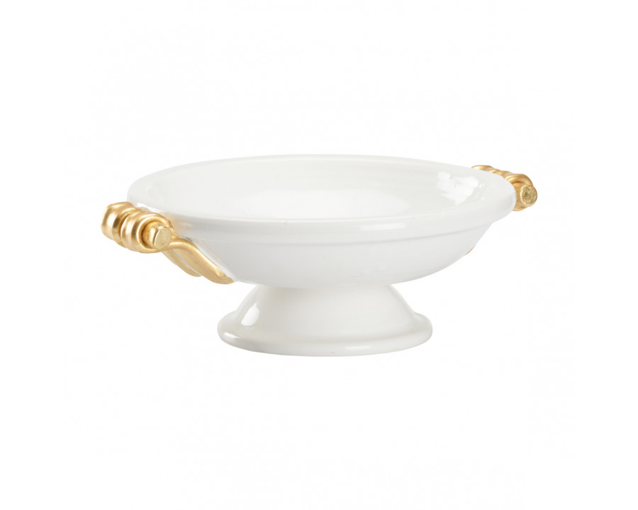 Wildwood - Cleo Compote in White Glaze/Gold Leaf, Ceramic