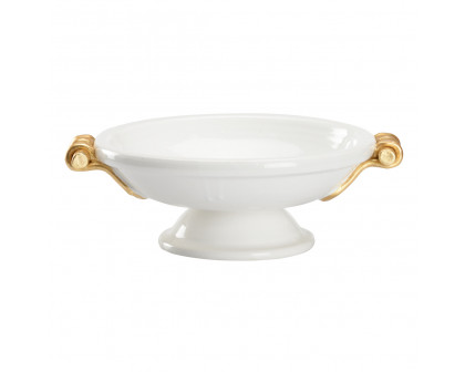 Wildwood - Cleo Compote in White Glaze/Gold Leaf, Ceramic