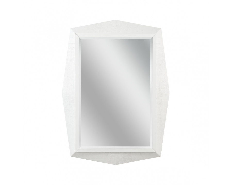 Wildwood - Maria Mirror in White/Clear/Beveled, Wood/Raffia/Mirror