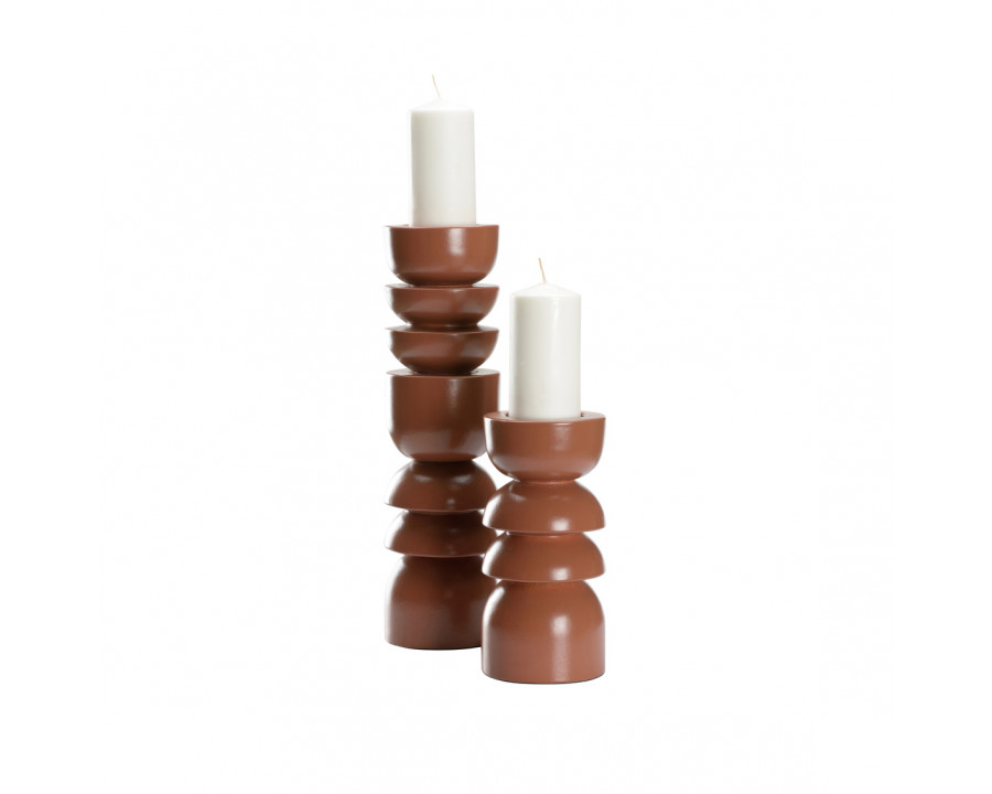 Wildwood Totem Sunset Candleholders - Brown Clay, Ceramic/Porcelain