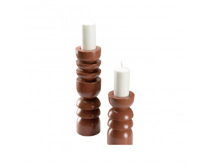 Wildwood Totem Sunset Candleholders - Brown Clay, Ceramic/Porcelain