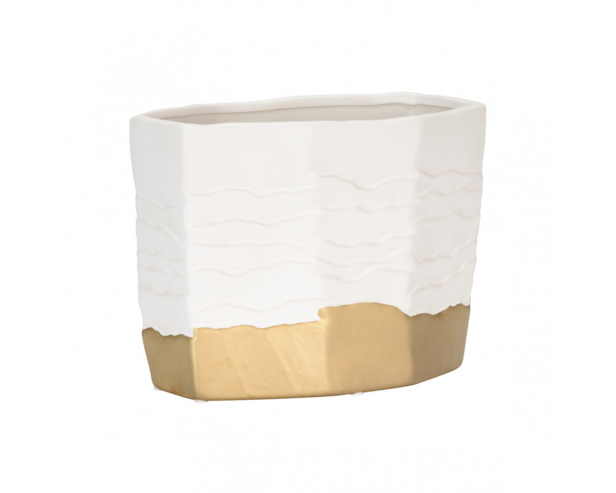 Wildwood - Orla Vase in Matte White/Metallic Gold, Ceramic/Porcelain