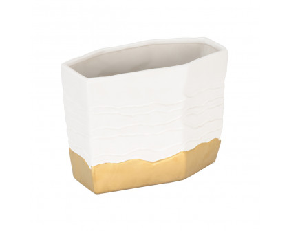 Wildwood - Orla Vase in Matte White/Metallic Gold, Ceramic/Porcelain