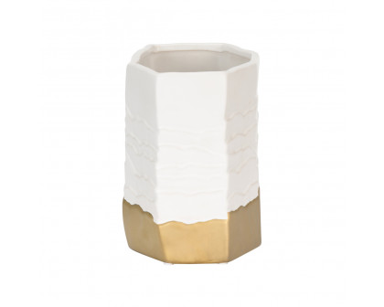 Wildwood - Orla Vase in Matte White/Metallic Gold, Ceramic/Porcelain