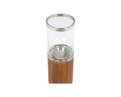 Wildwood Muskoka Small Candle Holder - Natural/Polished Nickel/Clear