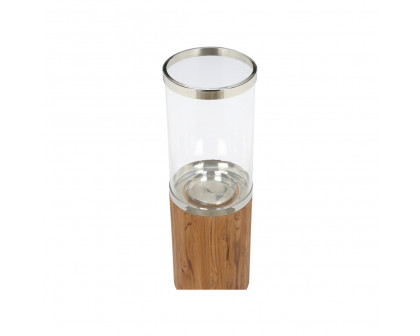 Wildwood Muskoka Medium Candle Holder - Natural/Polished Nickel/Clear