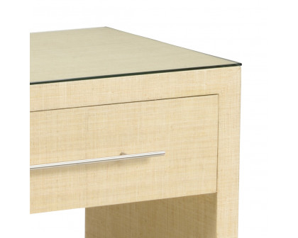 Wildwood - Hazel Bedside Table in Natural/Clear/Brushed Nickel, Abaca