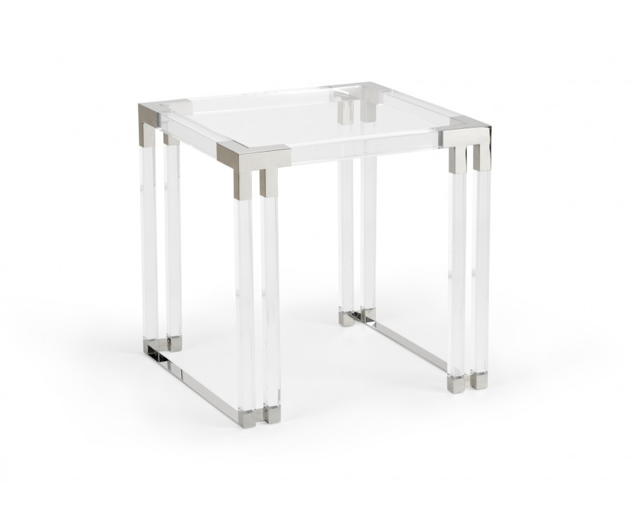 Wildwood - Bowen Side Table in Clear/Polished Nickel, Acrylic