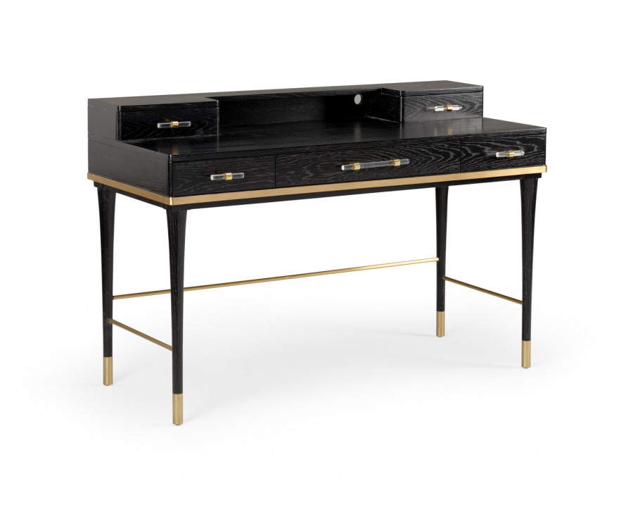 Wildwood - Bentley Writing Desk in Black Oak Cerused/Antique/Clear, Wood/Brass/Acrylic