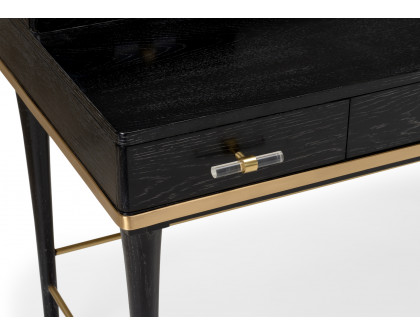 Wildwood - Bentley Writing Desk in Black Oak Cerused/Antique/Clear, Wood/Brass/Acrylic