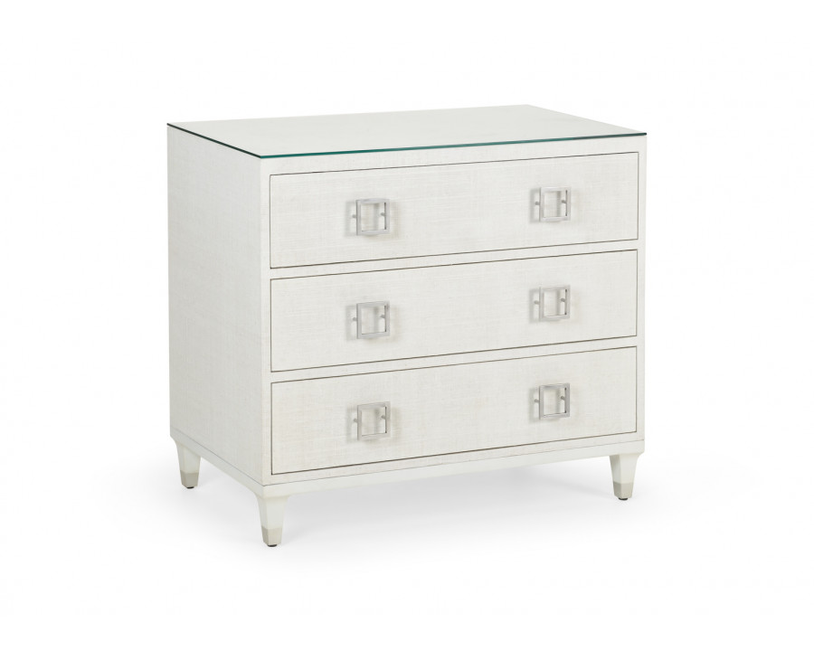 Wildwood - Whiteout Chest in White Rattan/Clear/Brushed Nickel, Wood