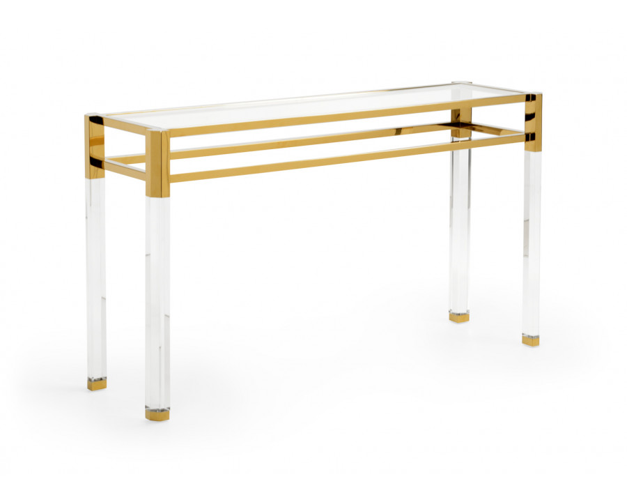 Wildwood - Cranston Console in Clear/Polished Brass/Clear, Large