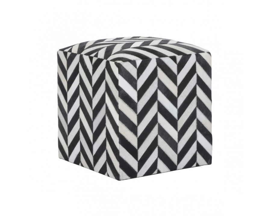 Wildwood - Herring Wish Bone Pouf in Black/White, Hair on Hide