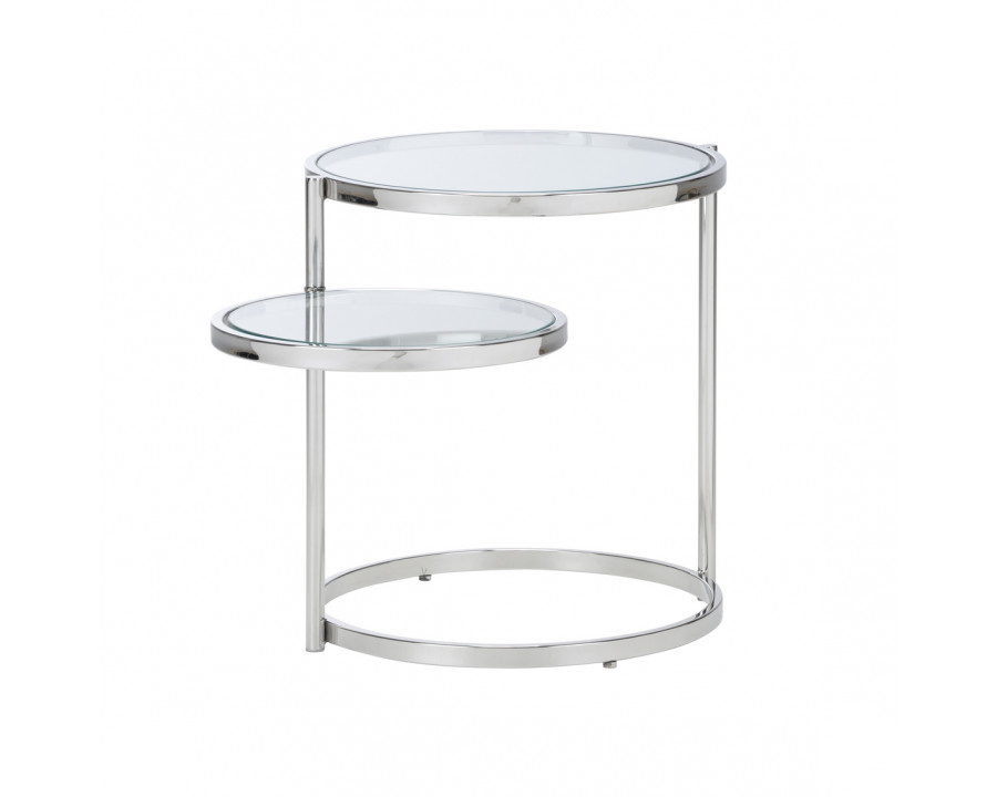 Whiteline Nickel Shelfie Table in Polished Nickel/Clear