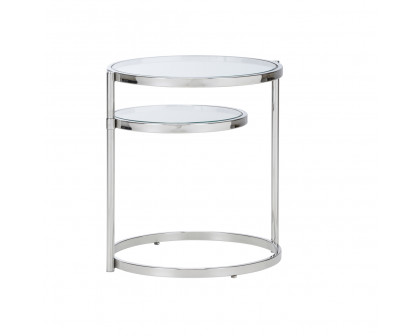 Whiteline Nickel Shelfie Table in Polished Nickel/Clear