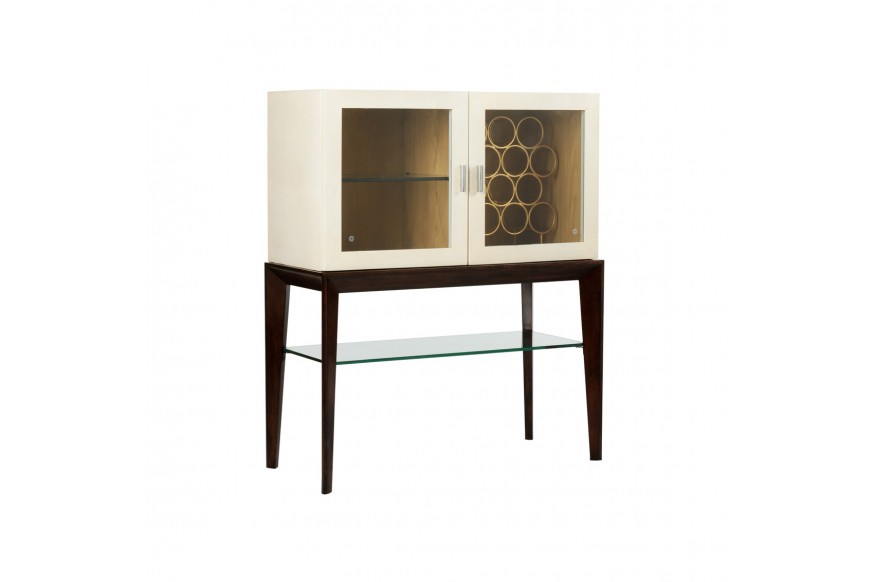 Wildwood™ Sommelier Wine Cabinet - Dark Walnut/Off White/Clear, Wood/Shagreen/Glass